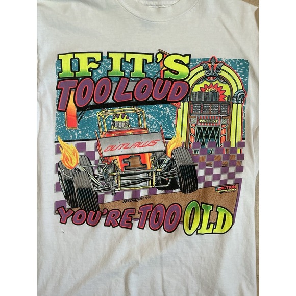 Vintage 1993 World of Outlaws Sprint Car Racing Tee Hanes Beefy-T M Neon Print - Picture 2 of 6
